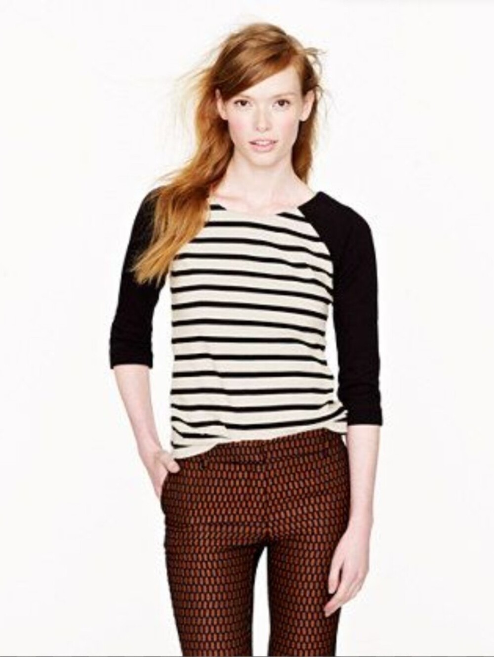 J. Crew Black Raglan Sleeve Striped Long Sleeve Tee Size M